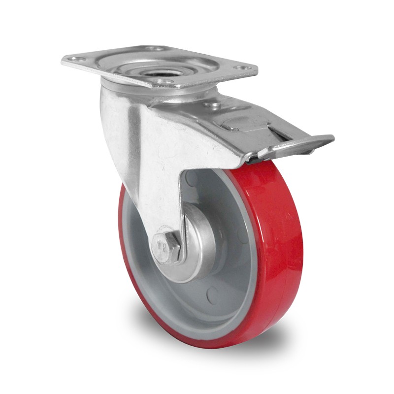 Swivel castors with a brake mechanism