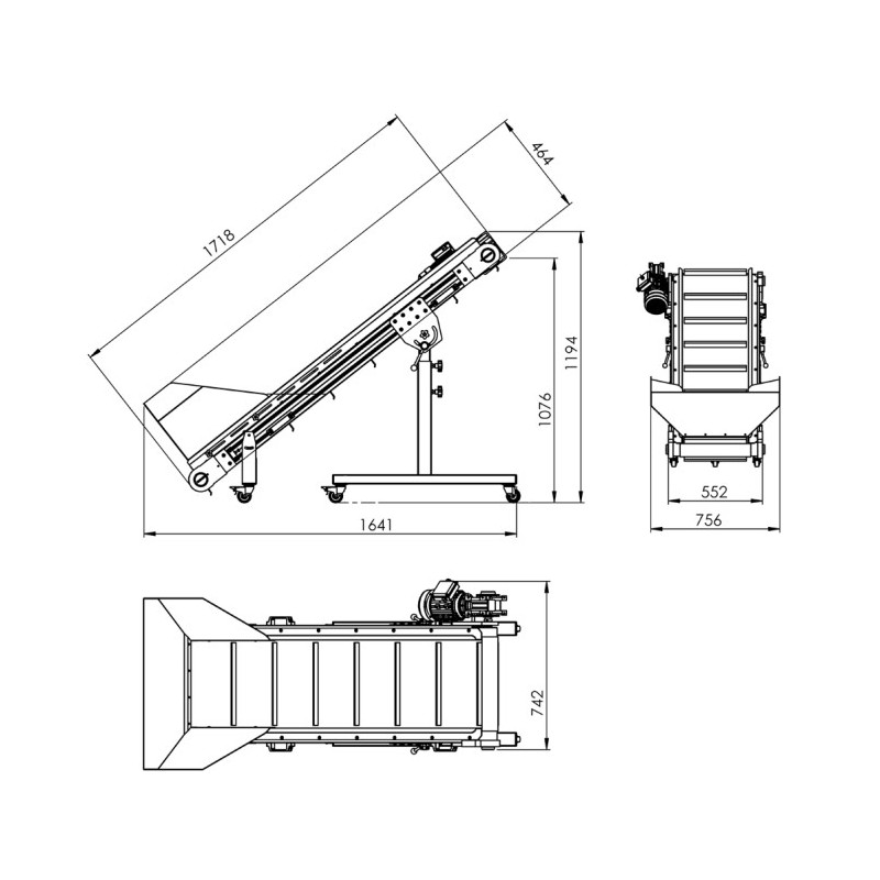 Adjustable conveyor with a hopper ACWH