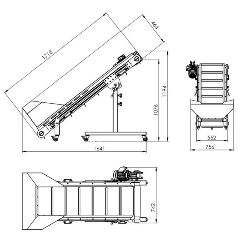 Adjustable conveyor with a hopper ACWH