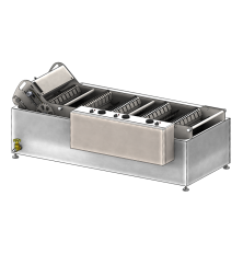 Compact continuous fryer for chips, tortillas, french fries