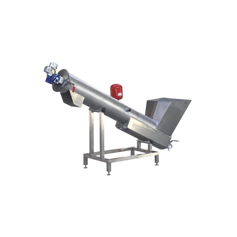 Inclined screw blanching machine with a hopper