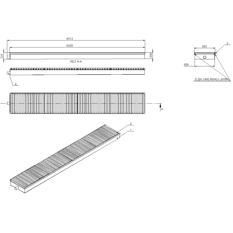 Système de drainage linéaire en acier inoxydable 682 x 4430 mm