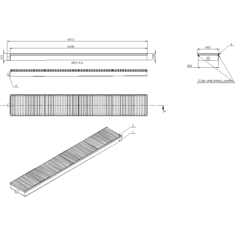 Sistema di drenaggio lineare in acciaio inox 682 x 4430 mm