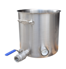 Olla de acero inoxidable con válvula de drenaje y termómetro