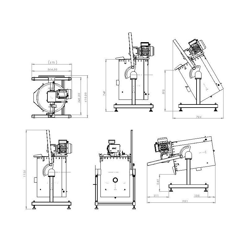 Dimensions de la batteuse à pâte liquide à basculement (50 L) - Plan technique Dimensions de la batteuse à pâte liquide à basculement (50 L) - Plan technique