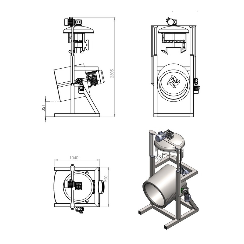 Mezclador de corte inclinado de 150L – Dibujo técnico Mezclador de corte inclinado de 150L – Dibujo técnico