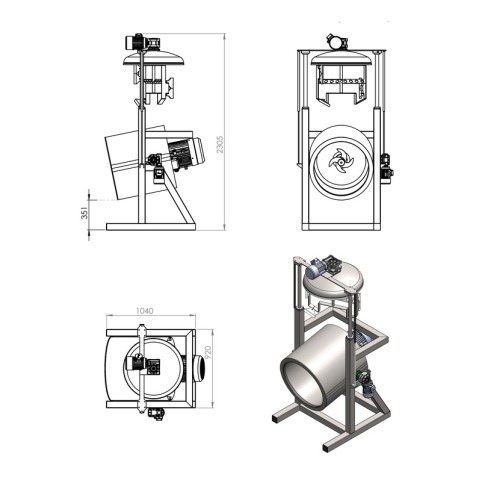 Miscelatore da taglio inclinato 150L – Disegno tecnico