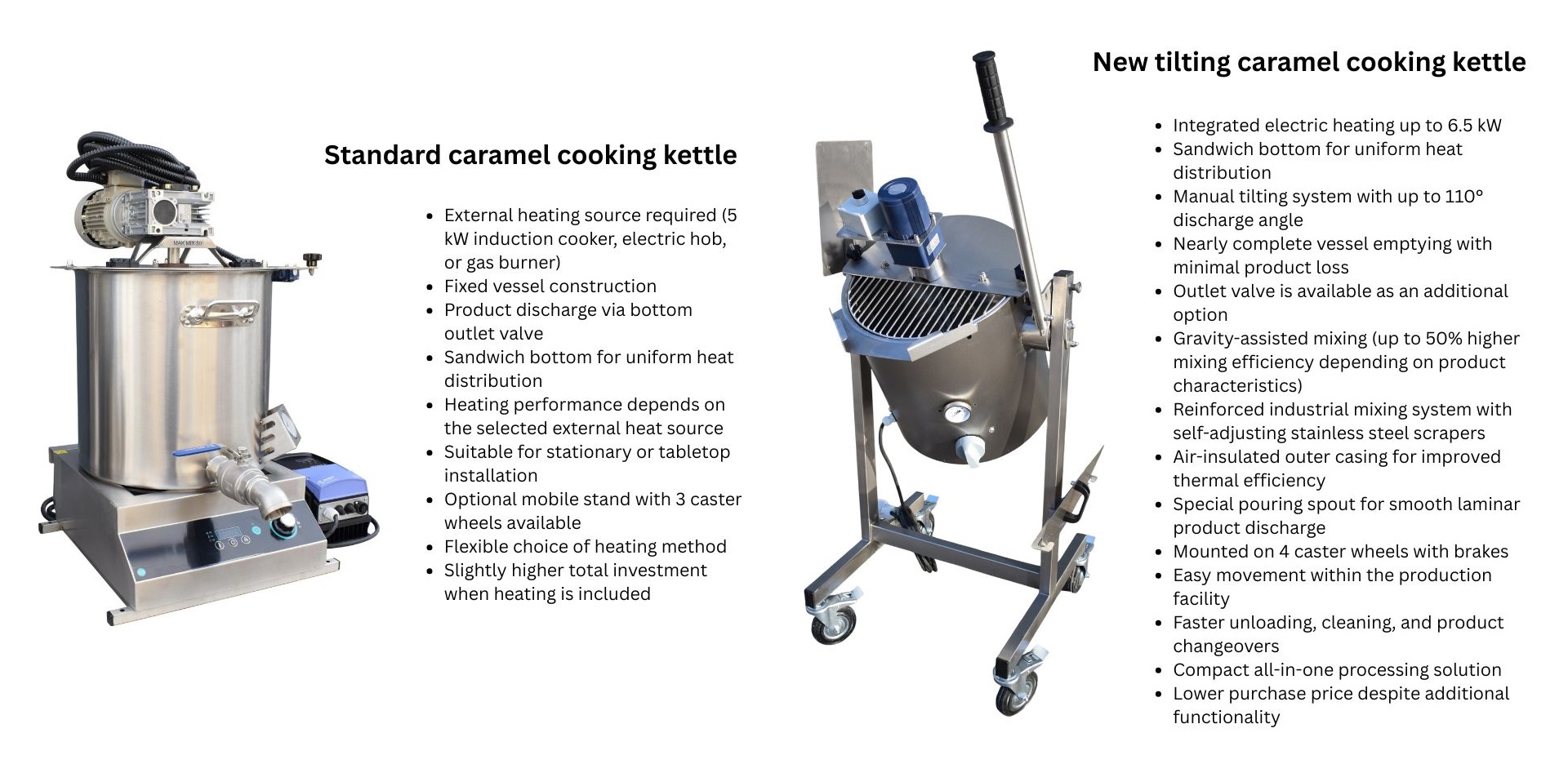 Caramel cooking kettles - comparison