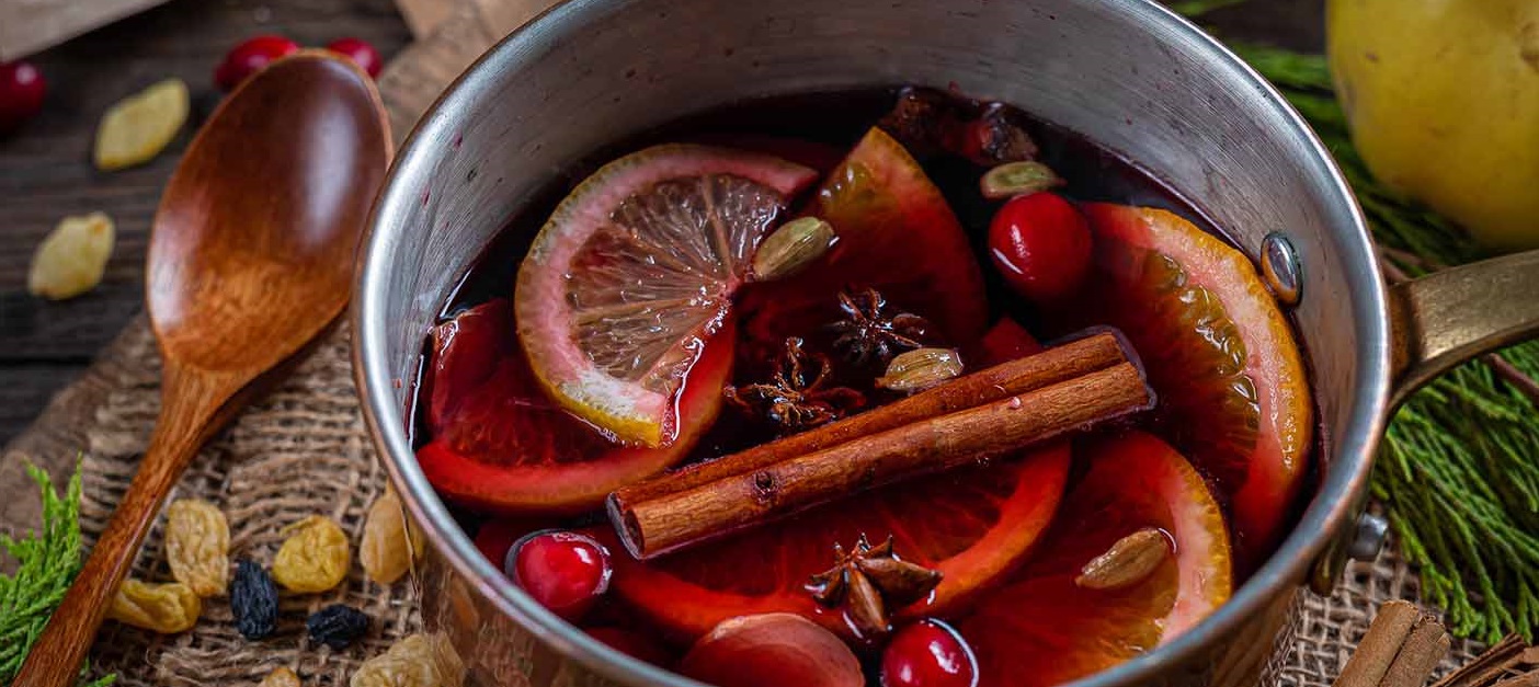Preparing mulled wine and hot beverages for Christmas